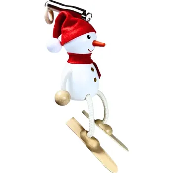 Figurka KROKIDO Sněhulák na lyžích - ručně malovaná dřevěná figurka na pružině