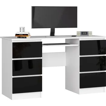 Psací stůl Psací stůl se šuplíky IVOAN - bílý / černý lesklý