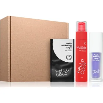 Dentální hygiena Hello Coco Set Hello Coco Toothpaste PAP Whitening bělicí zubní pasta 60 g + hello coco PAP+ Teeth Whitening Strips bělicí pásky na zuby 14 ks + Hello Coco Purple Whitening Colour Corrector bělicí zubní pasta 30 ml