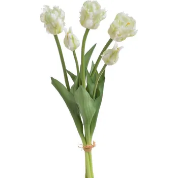 umělá květina Tulipán papouškovitý 5 ks - bílá se zelenou kresbou