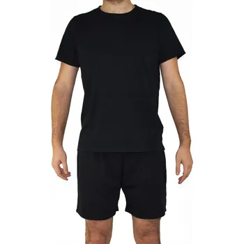 Pánské pyžamo Krátké pánské pyžamo z lehké bavlny s šortkami, pohodlné, klasické, tmavé, velikost M