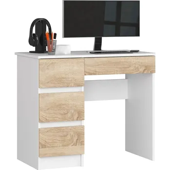 Psací stůl Psací stůl se šuplíky FENRIC - bílý / dub sonoma, levé provedení