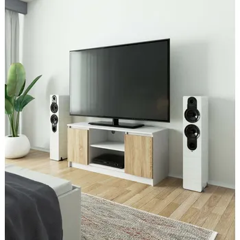 Televizní stolek TV stolek YMARIN - bílý / dub sonoma