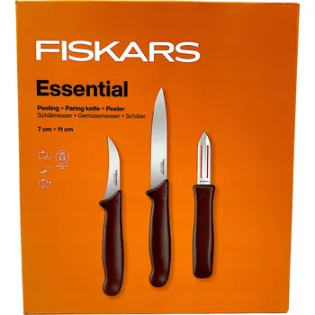 Kuchyňský nůž Fiskars Essential Sada: Nůž na loupání 11 cm + nůž na škrábání 7 cm + Škrabka