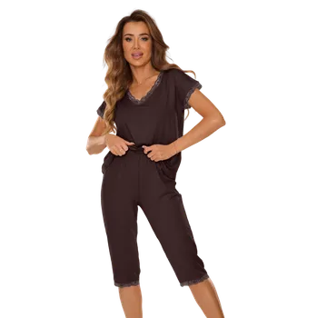 Dámské pyžamo Dámské krátké pyžamo De Lafense 880 Chocolade XL Hnědá