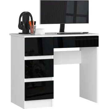 Psací stůl Psací stůl se šuplíky FENRIC - bílý / černý lesklý, levé provedení