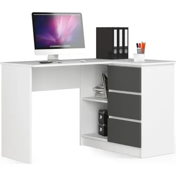 Psací stůl Rohový psací stůl ALERON - bílý / šedý, pravé provedení
