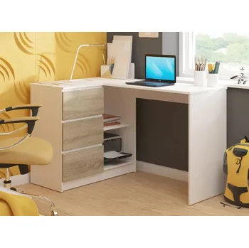 Psací stůl Rohový psací stůl ALERON - bílý / dub sonoma, levé provedení