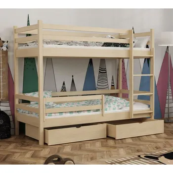 Dětská postel Dětská patrová postel z masivu borovice LEGEND PLUS se šuplíky - 190x90 cm - PŘÍRODNÍ BOROVICE