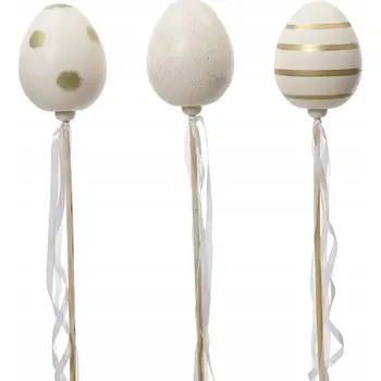 Velikonoční dekorace DEKORATIVNÍ VELIKONOČNÍ VEJCE NA DRÁTKU LUMINEO – BÍLO-ZLATÉ (76 CM)