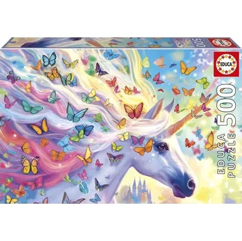 Puzzle Puzzle Educa 500 dílků Jednorožec a barevní motýli