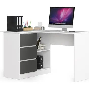 Psací stůl Rohový psací stůl ALERON - bílý / šedý, levé provedení