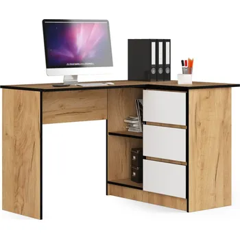 Psací stůl Rohový psací stůl ALERON - dub craft / bílý, pravé provedení