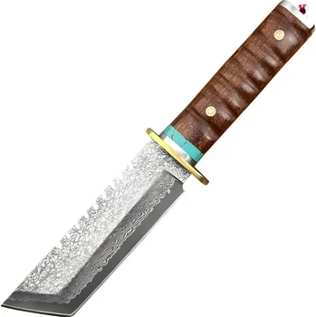 Kuchyňský nůž IZMAEL Damaškový outdoorový nůž TR 39472 Hnědá 13.5 cm