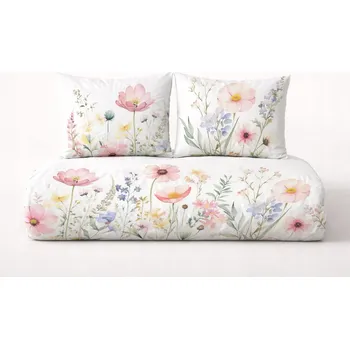 Povlečení Povlečení s květinovým vzorem bílé pastelové 220x200 MIKROVLÁKNO oboustranné elegantní