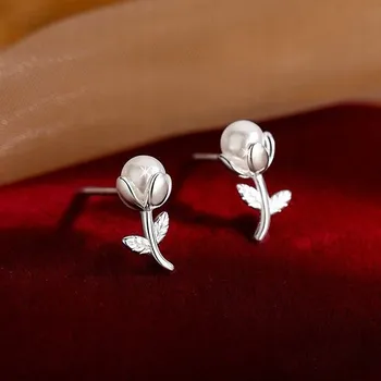 Náušnice KRÁSNÉ NÁUŠNICE s Perlou, Zdobené Květinou