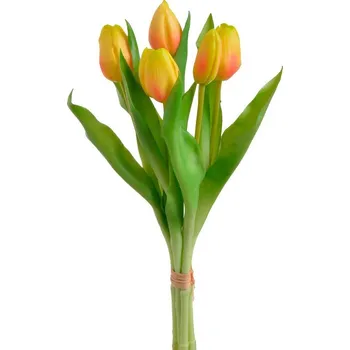umělá květina Svazek tulipánů 5 ks - žlutá s oranžovou