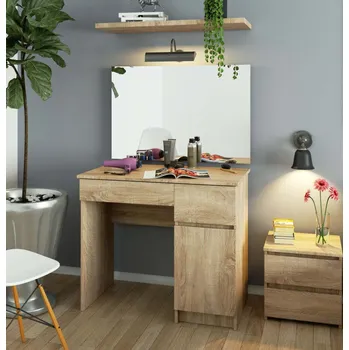 Toaletní stolek Toaletka se zrcadlem BRETIK - dub sonoma, pravé provedení