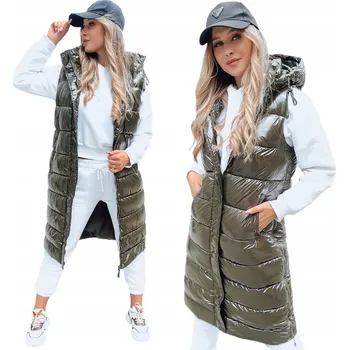 Dámská vesta DLOUHÁ PROŠÍVANÁ DÁMSKÁ VESTA S KAPUCÍ vel S