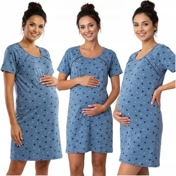 Dámská noční košile NOČNÍ těhotenská noční košilka bez zipů NA KOJENÍ a porod, vyrobená z bavlny, velikost L