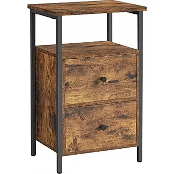 Noční stolek Noční stolek Songmics buk tmavý 2 zásuvky industriální
