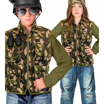 Karnevalový kostým DĚTSKÝ VOJENSKÝ KOSTÝM MASKÁČOVÝ VESTA ARMÁDNÍ PŘESKOL 158