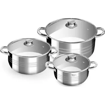 Sada nádobí Nerezové kastróle se skleněnými poklicemi, objem 6,5 L, 5 L, 3 L