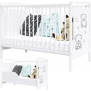 Dětská postýlka Dřevěná postýlka Bello Ted 60 x 120 cm bílá