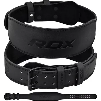 Bandáž na box a MMA RDX Vzpěračský opasek GYM BELT 4palcový kožený, celočerný, M