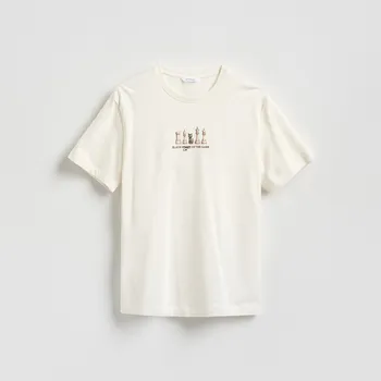 Reserved - Tričko regular s potiskem - krémová - 986HL-01X - 986HL-01X-S