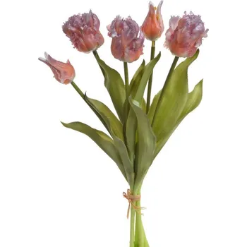 umělá květina Tulipán papouškovitý 5 ks - oranžová/fialová