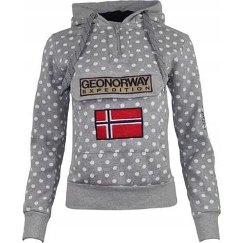 Dámská mikina Mikina dámská Geographical Norway šedá s kapucí dlouhý rukáv XL puntíky
