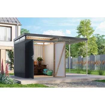 Zahradní domek plechový domek KARIBU AURUM 2 + přístavek 200 cm (53678) antracit