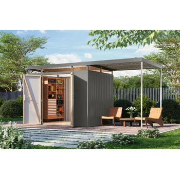 Zahradní domek plechový domek KARIBU AURUM 3 + přístavek 200 cm (53682) šedý