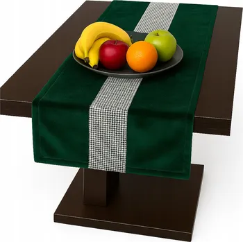 ubrus Velurový běhoun na stůl se ZIRKONY 40x180 lahvově zeleň klasický