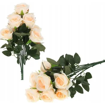 umělá květina KYTICE 9 RŮŽÍ UMĚLÉ KVĚTY HOTOVÁ KOMPOZICE DO VÁZY 45CM BROSKEVOVÁ