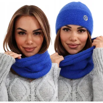 Čepice DÁMSKÁ SOUPRAVA ČEPICE A NÁKRČNÍK TEPLÁ SADA MODRÁ