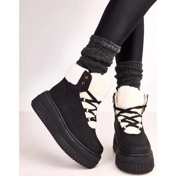 Dámská zimní obuv Dámské zimní boty s kožíškem ZH15 Černá s bílou - Next Step černá s bílou 39