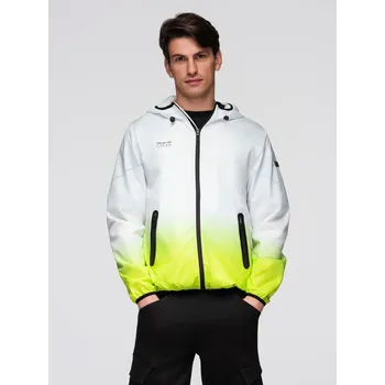 Pánská sportovní bunda s ombre efektem a reflexními prvky - bílá a limetková V1 C646 - XL