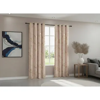 Závěs Dekorační vzorovaný závěs s kroužky MARMA 003 světle béžová/zlatá 140x250 cm (cena za 1 kus) MyBestHome