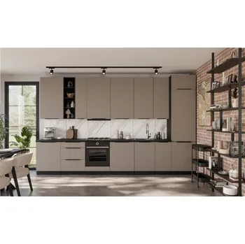 Kuchyňská linka LEMPERT Kuchyňská linka ARIA 390 cm / 90 cm - Sandgrau AFM / černá