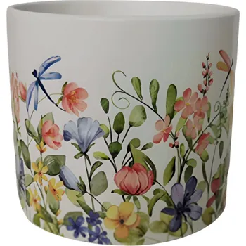 Keramický květináč s motivem lučního kvítí B 13 cm