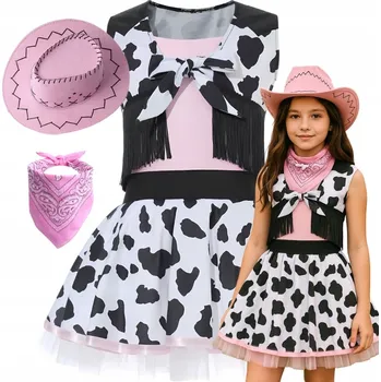 Karnevalový kostým KOSTÝM PŘEVLEK KOVBOJKA KLOBOUK KOVBOJSKÝ RŮŽOVÝ ŠÁTEK WESTERN 158 164