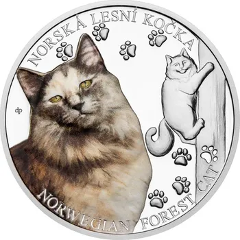 Stříbrná mince Plemena koček - Norská lesní kočka proof