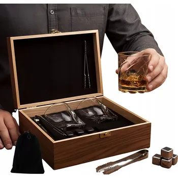 Sklenice DÁRKOVÁ SADA SKLENICE NA WHISKY KAMENY KRABIČKA KOSTKY LEDU NA PITÍ