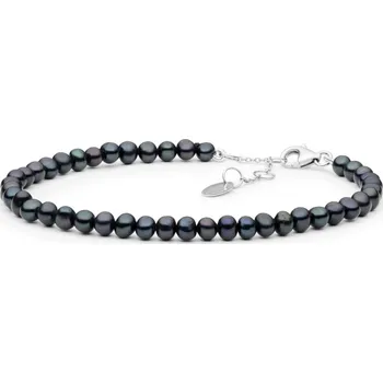 Náramek Gaura Pearls Perlový náramek Enrica - stříbro 925/1000, 4-4,5 mm říční perla FORB445-B 18 cm + 3 cm (prodloužení) Černá