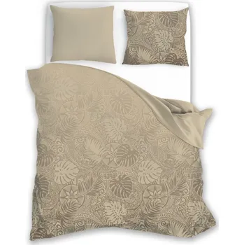 Povlečení Povlečení 220x200 SATÉN Z BAVLNY MILAGRO VERDE 024 BÉŽOVÉ S LISTY