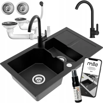 Granitový dřez Dřez jednopůlkomorový Milo KENZO granit černý