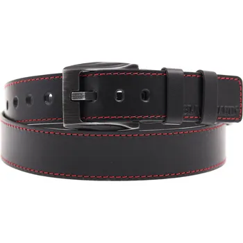 Opasek Pánský kožený opasek Black Hand 091-98 černý + červené štepování Velikost = obvod pasu (cm): 105 cm