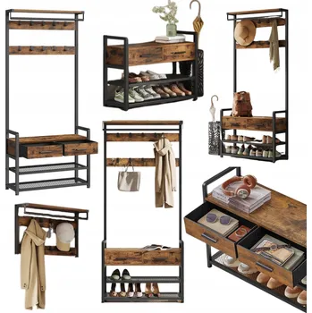 Botník Botník s lavicí Songmics, 80,4 x 181,6 x 30 cm, rustikální dub